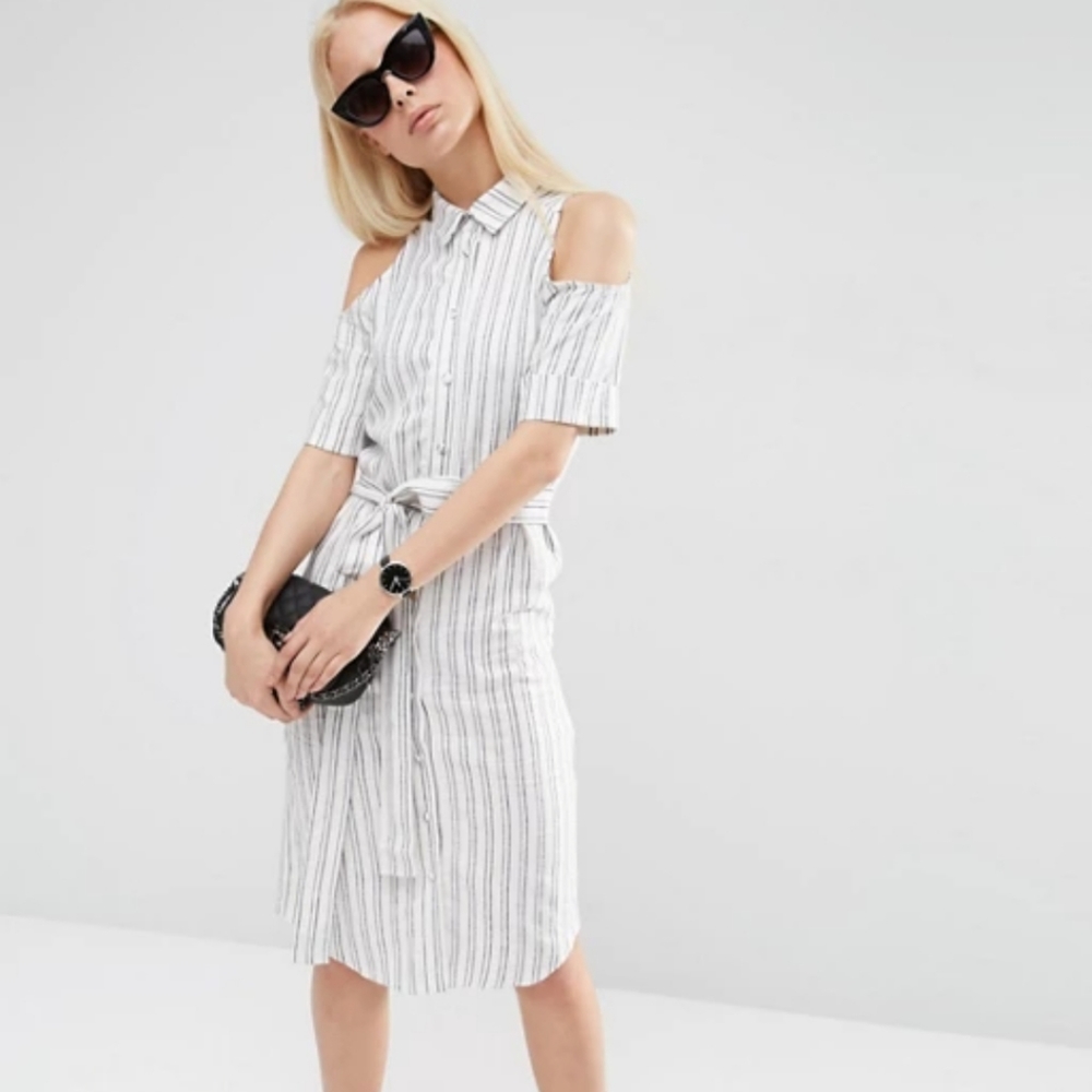 Asos cold shoulder linen shirt dress